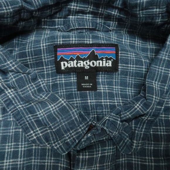 Patagonia Shirt Mens Medium Blue Back Step Plaid Short Sleeve Lightweight Hemp - Picture 3 of 10